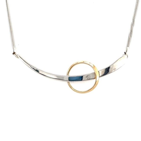 Tom Kruskal Hand Crafted Sterling Silver & 14Kt Yellow Gold Circle Trapped Necklace Swede's Jewelers East Windsor, CT