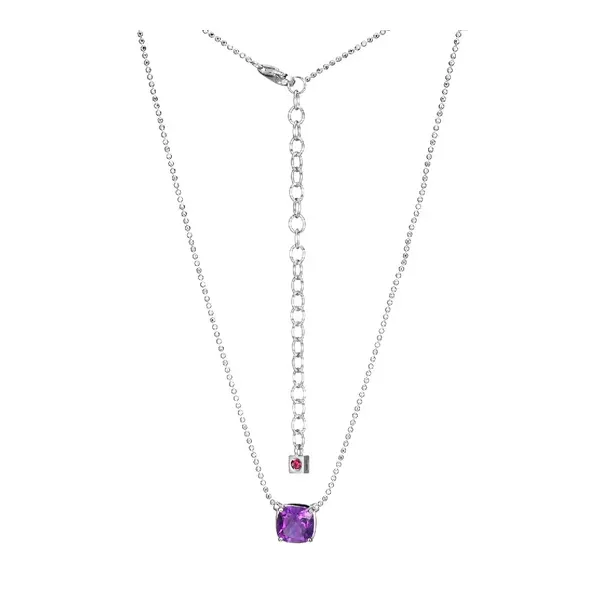 Sterling Silver Genuine Cushion-cut Amethyst & CZ Necklace 17