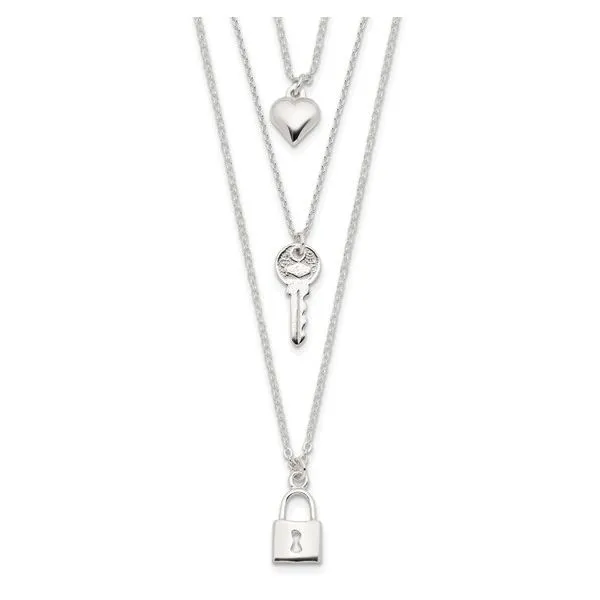Sterling Silver Lock, Heart and Key Multi-Strand Necklace Swede's Jewelers East Windsor, CT