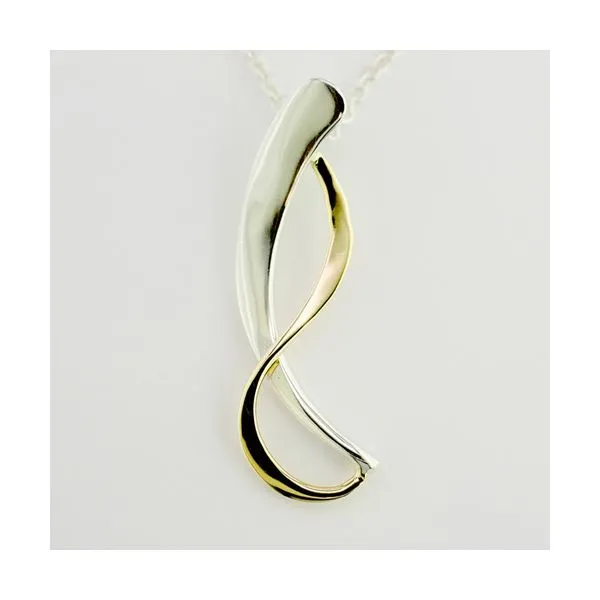 Tom Kruskal Hand Crafted Sterling Silver & 14Kt Yellow Gold Ribbon Pendant Swede's Jewelers East Windsor, CT