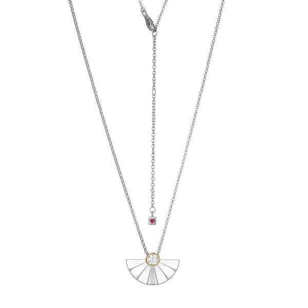 Elle Sterling Silver Pleat Necklace Rhodium Yellow Gold-Plated Cubic Zirconia Swede's Jewelers East Windsor, CT