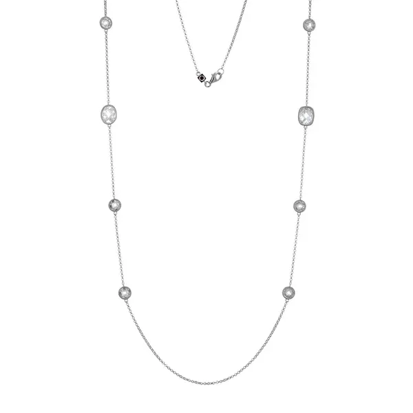 Sterling Silver Rhodium-plated necklace with faceted zirconia stones, encircled by milgrain bezels Swede's Jewelers East Windsor, CT