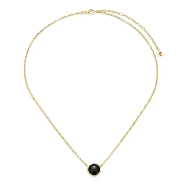 Lustre Button Black Agate Pendant Necklace in 14K Yellow Gold-Plated Sterling Silver Swede's Jewelers East Windsor, CT