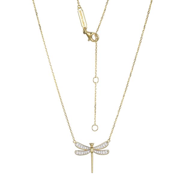 Sterling Silver Gold Plated Lab Diamond Dragonfly Necklace Swede's Jewelers East Windsor, CT