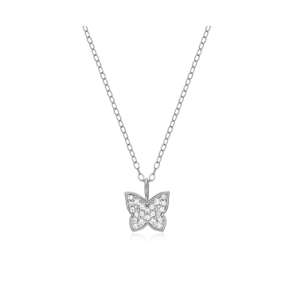 Monte Luna Rhod-Plate Sterling Silver Butterfly with Lab-Created Diamond Pendant Necklace Swede's Jewelers East Windsor, CT