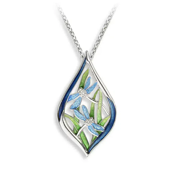 Nicole Barr Blue Enamel Dragonfly Necklace - White Sapphires. Sterling Silver 20