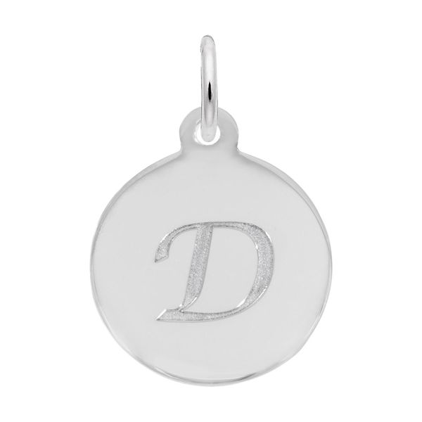 Sterling Silver Petite Initial Disc - Script D  Charm Swede's Jewelers East Windsor, CT