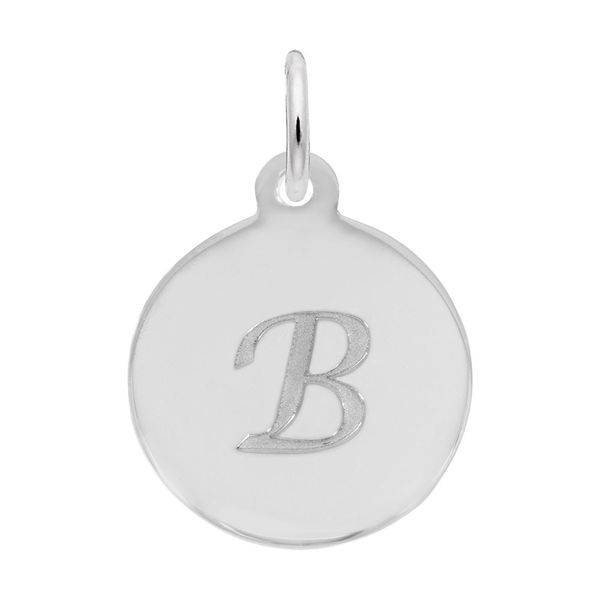 Sterling Silver Petite Initial Disc - Script B Initial Charm Swede's Jewelers East Windsor, CT