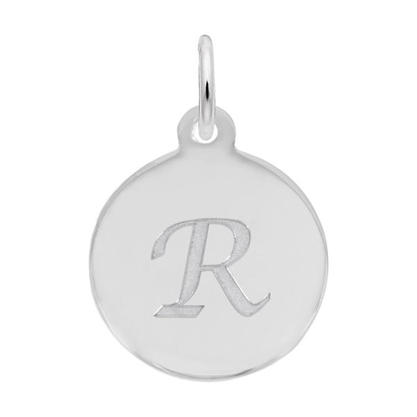 Sterling Silver Petite Initial Disc - Script R  Charm Swede's Jewelers East Windsor, CT