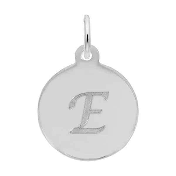 Sterling Silver Petite Initial Disc - Script E  Charm Swede's Jewelers East Windsor, CT