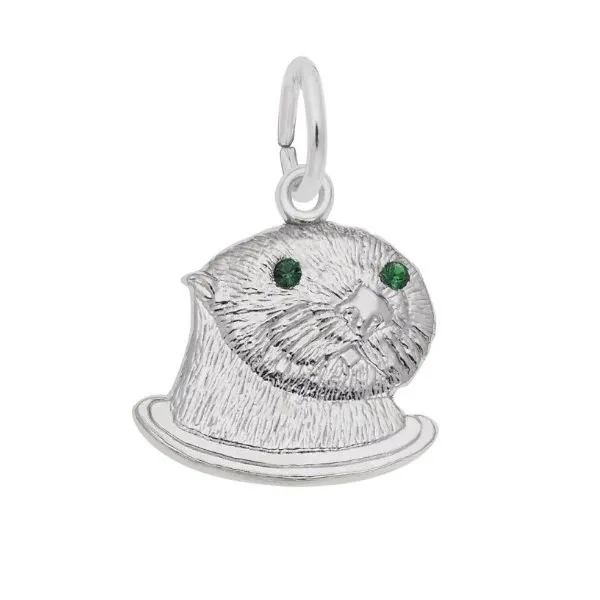 Sterling Silver Seaotter Charm with Green Eyes Swede's Jewelers East Windsor, CT