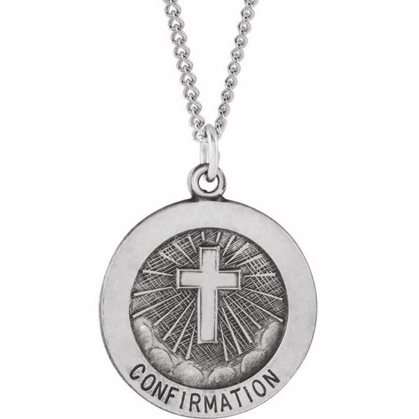 Confirmation Charm on Sterling Silver Curb Chain 18