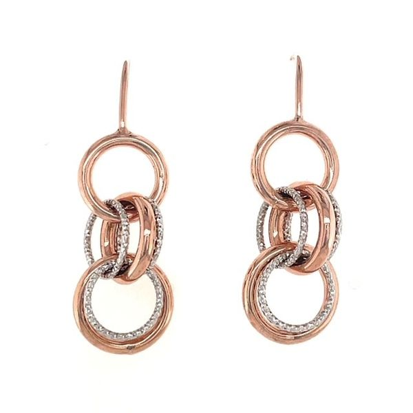Frederic Duclos Sterling Silver & Rose Gold Plated Diamond Cut Dangle Circle Earrings Swede's Jewelers East Windsor, CT