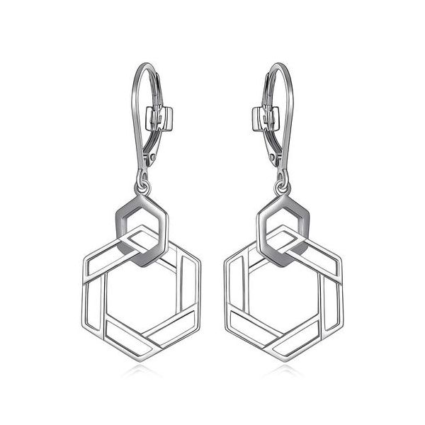 Elle Sterling Silver Intertwined Hexagon (21x15mm) Dangle Earrings Swede's Jewelers East Windsor, CT