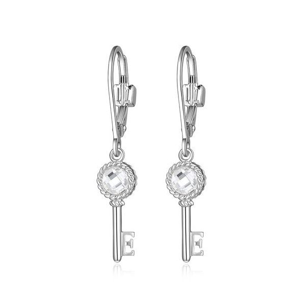 Sterling Silver Key Earrings with Round 4mm CZ Swede's Jewelers East Windsor, CT