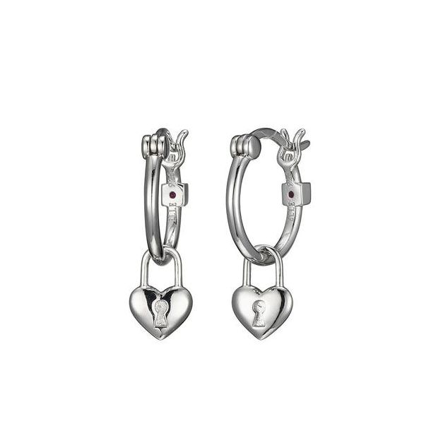 Sterling Silver 14mm Hoop Earrings with Heart Lock Swede's Jewelers East Windsor, CT