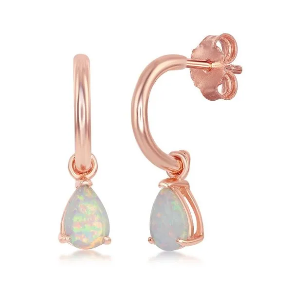 Sterling Silver with Rose Gold Plated Man Made Opal Earrings Swede's Jewelers East Windsor, CT