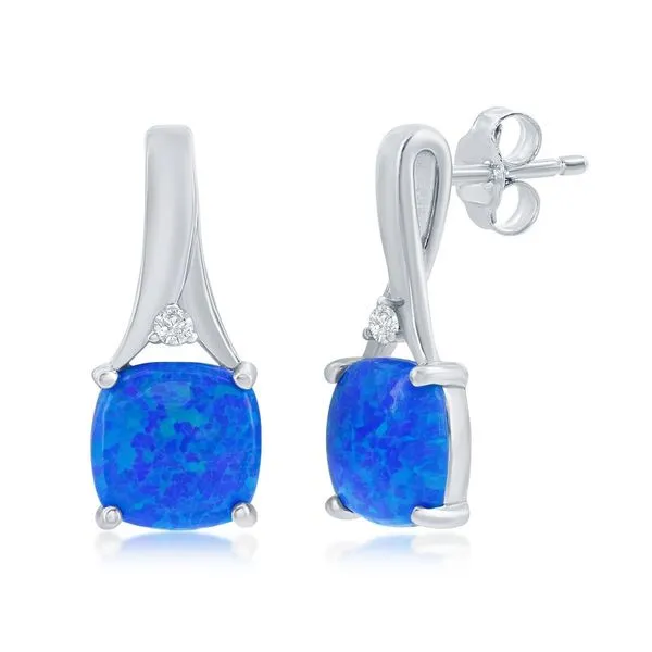 Sterling Silver Man Made Blue Opal with CZ Earrings Swede's Jewelers East Windsor, CT