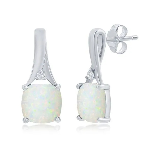 Sterling Silver Man Made Opal & CZ Earrings Swede's Jewelers East Windsor, CT
