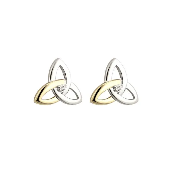 Solvar Sterling Silver And 10Kt Gold Trinity Knot With Center Diamond Earrings Swede's Jewelers East Windsor, CT