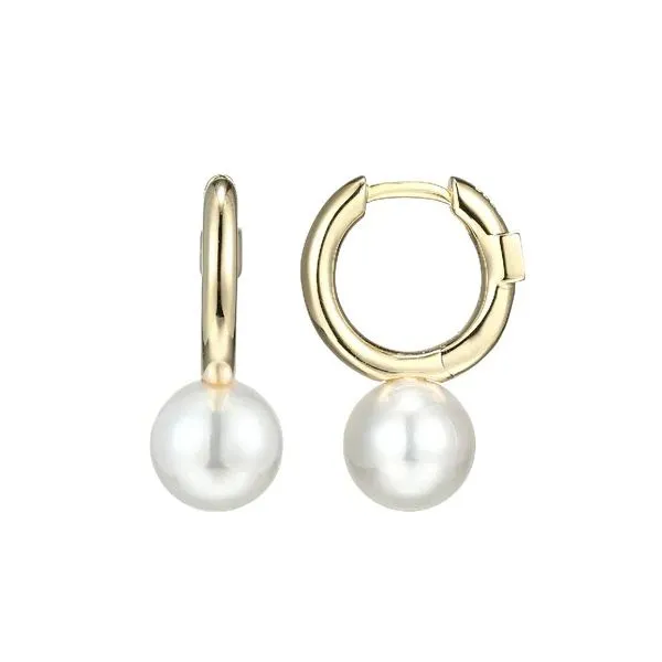 Gold Plated 8Mm White Shell Pearl Drop Hoop Earring Swede's Jewelers East Windsor, CT