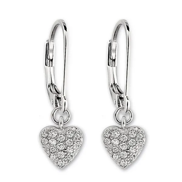 Elle Sterling Silver Dangle Earrings Heart with CZ Swede's Jewelers East Windsor, CT