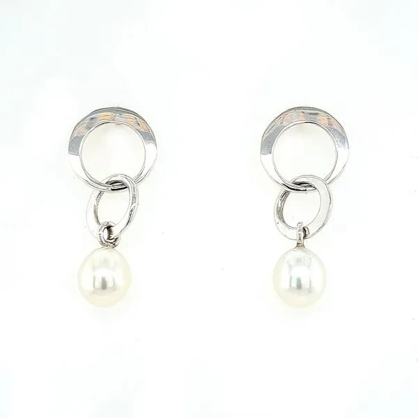 Kruskal Sterling Silver Dangling Circles Earring With A 6mm Freshwater Pearl Swede's Jewelers East Windsor, CT