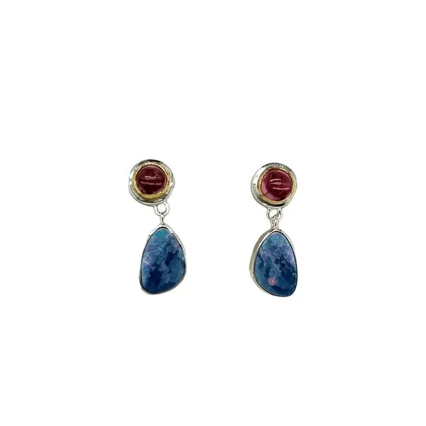 Sterling Silver Gold Vermeil Opal & Pink Tourmaline Earrings Swede's Jewelers East Windsor, CT