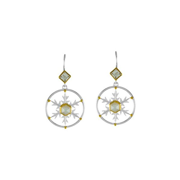 Michou Sterling Silver Snowflake Dangle Earrings With White Topaz & Mother Of Pearl. Swede's Jewelers East Windsor, CT