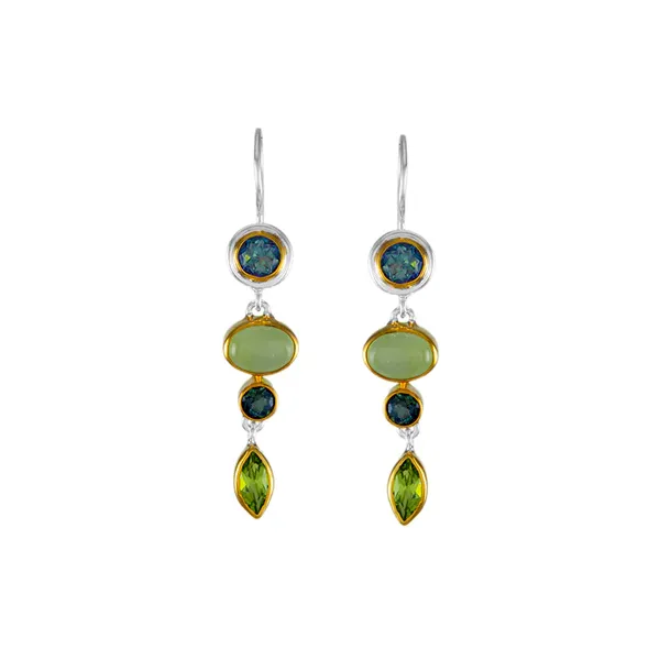 Michou Sterling Silver & 22kt Gold Vermeil Earring with Delicous Topaz, Prehnite, Envy Topaz and Peridot. Swede's Jewelers East Windsor, CT