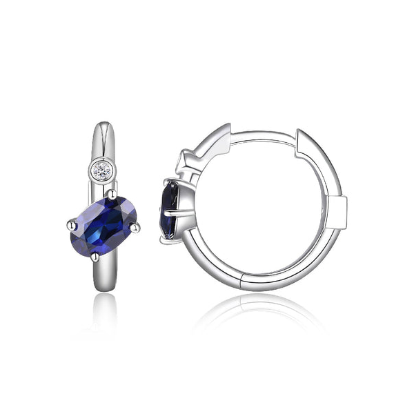 Elle Sterling Silve With Lab Created Oval Sapphire 6X4mm and Lab Grown Diamond Hoop Earrings Swede's Jewelers East Windsor, CT