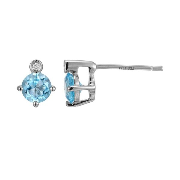 Elle Sterling Silver Genuine Swiss Blue Topaz & Lab Grown Diamond Stud Earrings Swede's Jewelers East Windsor, CT