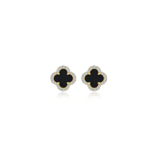 Lafonn Sterling Silver Gold Plated Black Onyx Good Luck Halo Stud Earrings .40 Ctw Swede's Jewelers East Windsor, CT