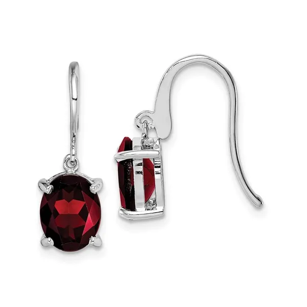 Sterling Silver Rhod-plate Garnet Dangle Earrings Swede's Jewelers East Windsor, CT