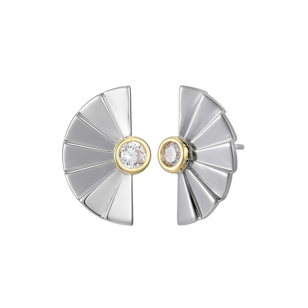 Elle Ss Pleat Post-Back Earrings Rhodium Yellow Gold-Plated Cubic Zirconia Swede's Jewelers East Windsor, CT