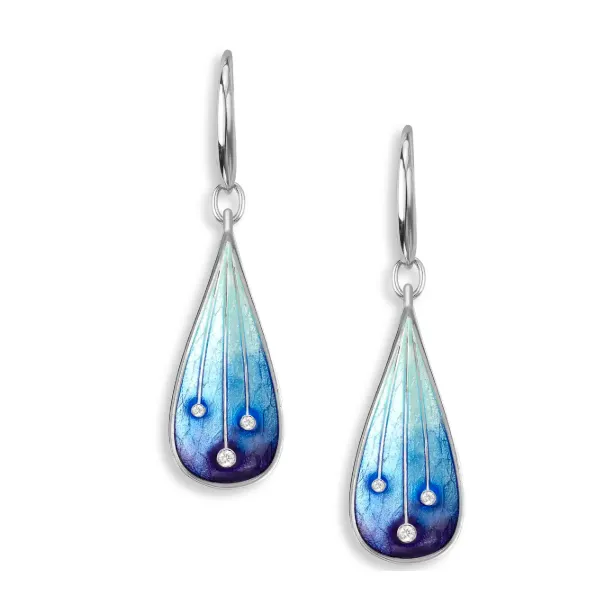 Nicole Barr Blue Enamel Starry Sky Dangle Earrings. Sterling Silver with White Sapphires Swede's Jewelers East Windsor, CT