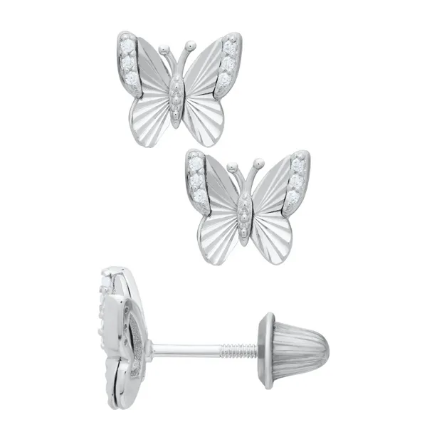Children's Streling Silver Butterfly CZ Diamond-cut Stud Earrings Swede's Jewelers East Windsor, CT