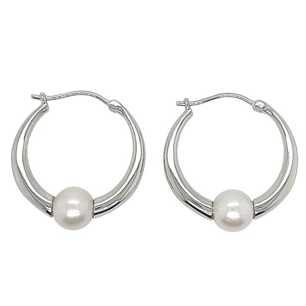Sterling Silver Fresh Water Pearl Medium Hoop Earrings Swede's Jewelers East Windsor, CT