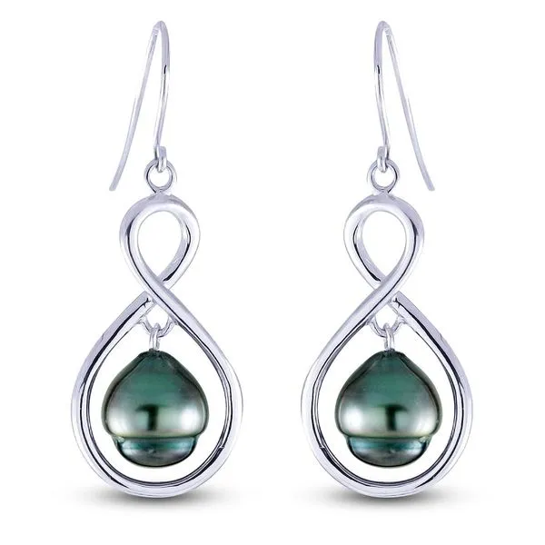 Sterling Silver Dangle Earrings with 8-9mm Tahitian Black Pearls Swede's Jewelers East Windsor, CT