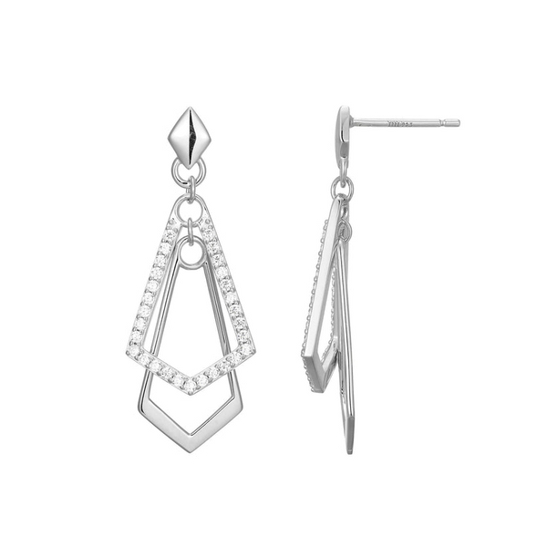 Sterling Silver ELLE Cubic Zirconia Rhodium-Plated Art Deco Drop Earrings Swede's Jewelers East Windsor, CT
