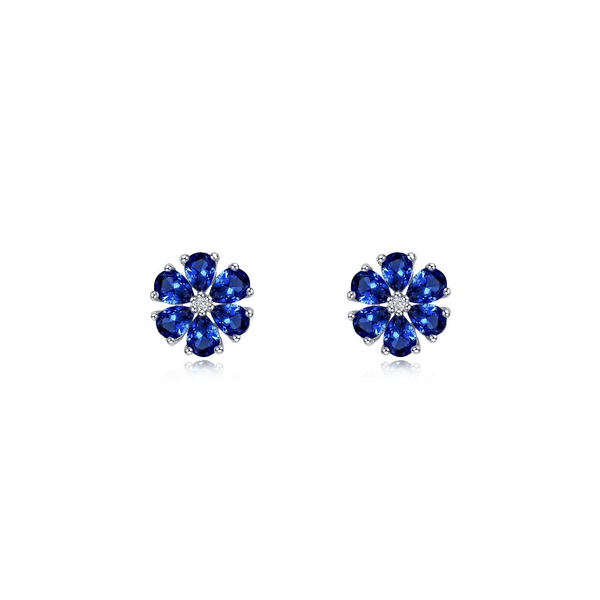 Lafonn Sterling Siver Lab-grown Sapphire & CZ Cluster Flower Post-back Earrings Swede's Jewelers East Windsor, CT