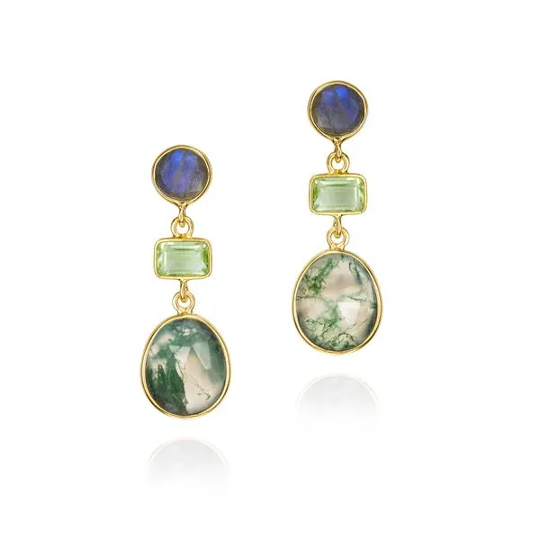 Sterling Silver 18k Gold Vermeil Labradorite Moss Green Earrings Swede's Jewelers East Windsor, CT