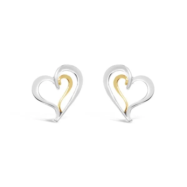 Tom Kruskal Hand Made Sterling Silver & 14K Yellow Gold Nesting Heart Earrings Swede's Jewelers East Windsor, CT