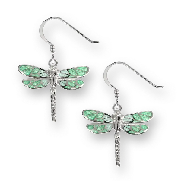 Nicole Barr Green Enamel Dragonfly Wire Earrings. Sterling Silver Swede's Jewelers East Windsor, CT