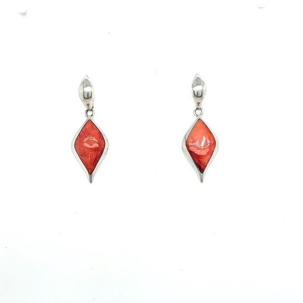Sterling Silver Earring with Red Spiny Oyster Inlay Swede's Jewelers East Windsor, CT