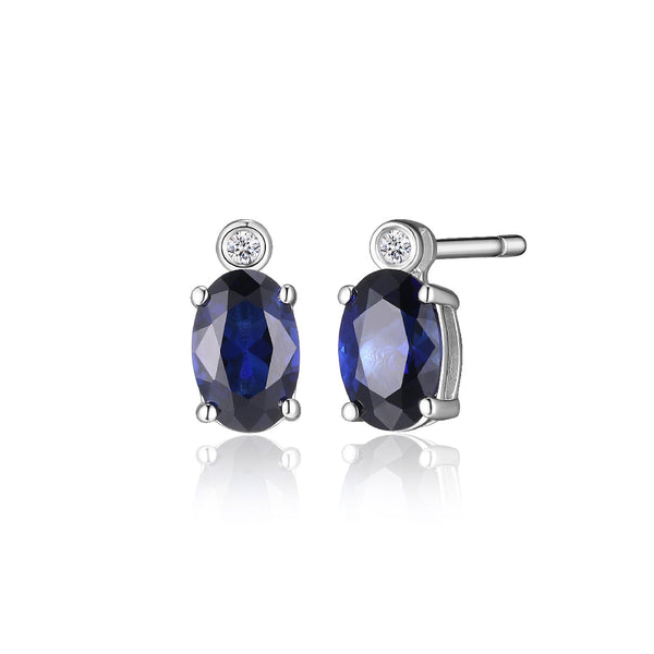 Elle Sterling Silver Earrings With Lab Created Sapphire And Lab Grown Diamond Post Back, Rhodium Plated Swede's Jewelers East Windsor, CT