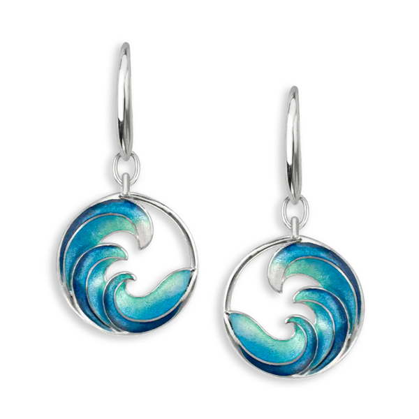 Nicole Barr Blue Enamel Ocean Waves Wire Earrings Sterling Silver Swede's Jewelers East Windsor, CT