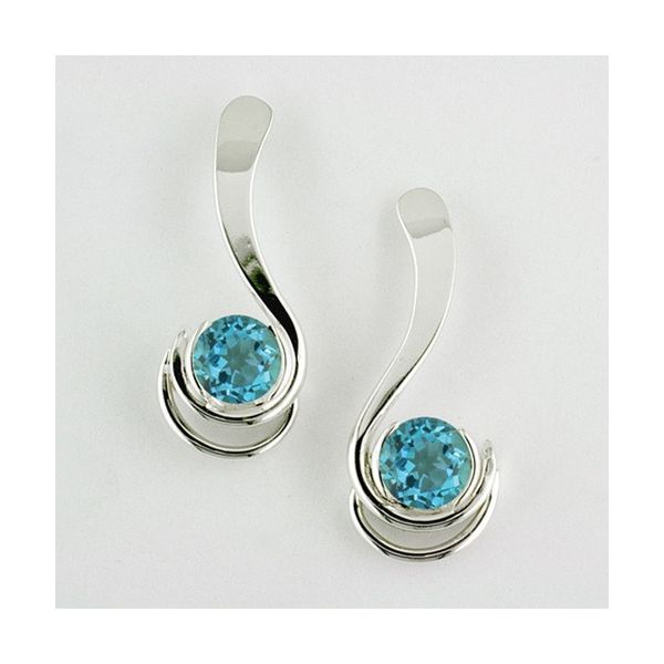 Tom Kruskal Designs Handcrafted Sterling Silver 6Mm Blue Topaz Curling Wave Earring Swede's Jewelers East Windsor, CT