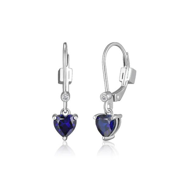 Elle Sterling Silver Earrings Lab Created Heart Shaped Sapphire & Lab Grown Diamond Drop Earrings Swede's Jewelers East Windsor, CT