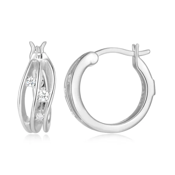 Elle Sterling Silver Rhod-plate CZ Between Hoop Earrings 12mm Swede's Jewelers East Windsor, CT